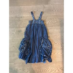 Paper Wings Designer Smocked Chambray Stars Dress with Pockets & Ruffles Size 6